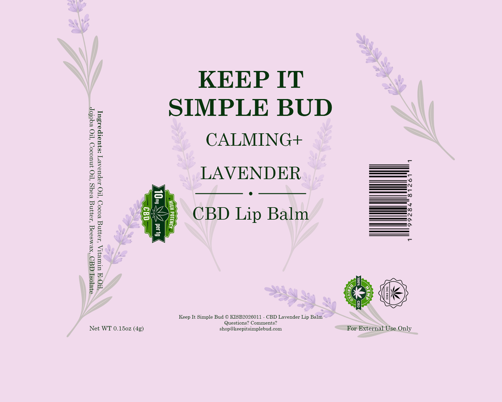 40mg Hemp Infused Lavender Lip Balm and Moisturizer, 0.15oz Tube