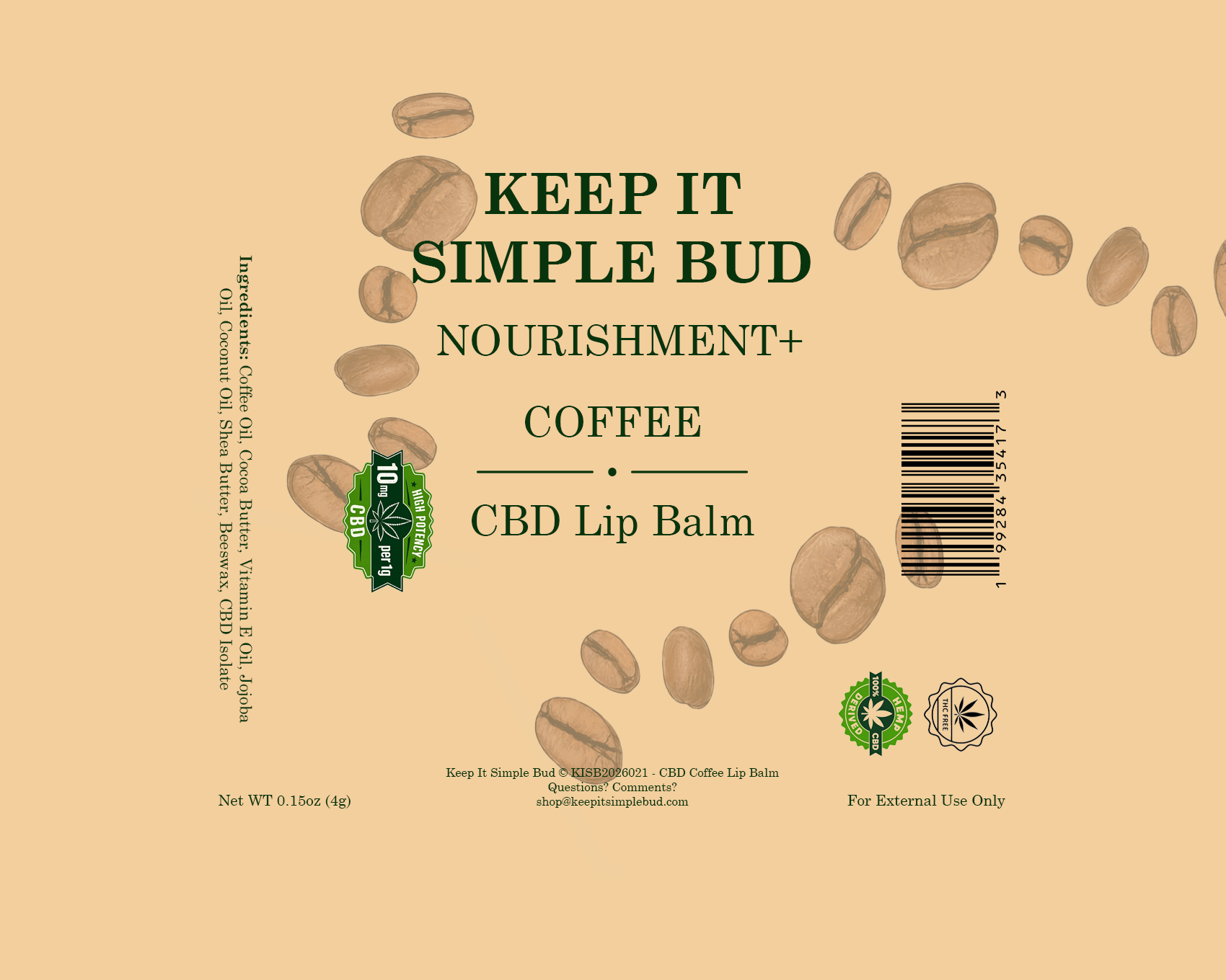 40mg Hemp Infused Coffee Lip Balm and Moisturizer, 0.15oz Tube